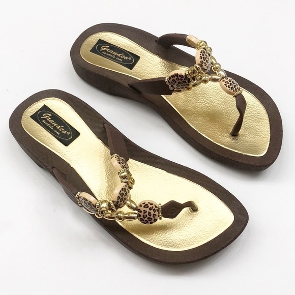 Grandco Leopard Thong Sandals - Brown - Picture 3 of 8